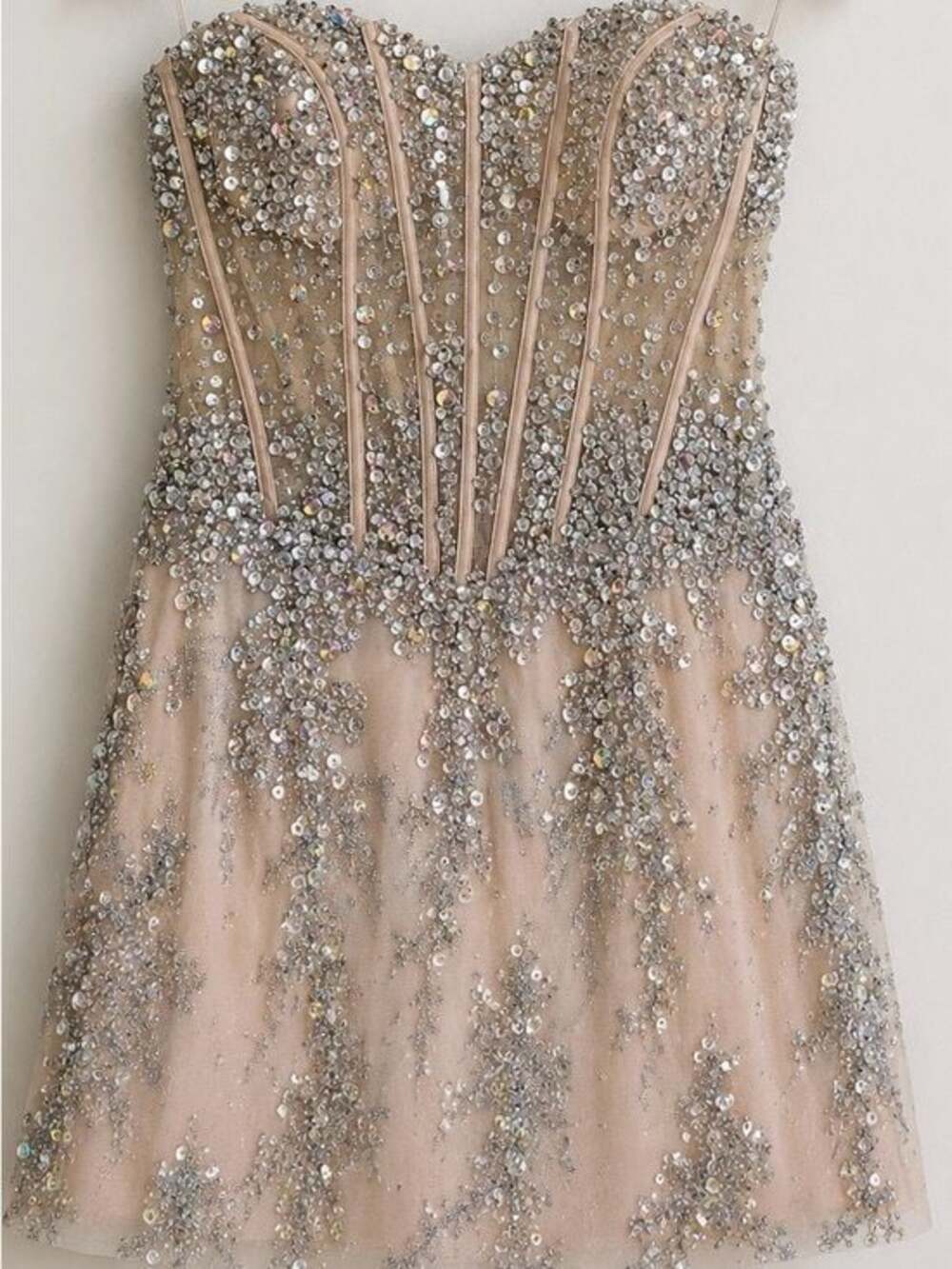 Jovani Beaded Strapless Mermaid Gown Nude Champagne Size 4 Formal Prom Dress - Picture 4 of 11